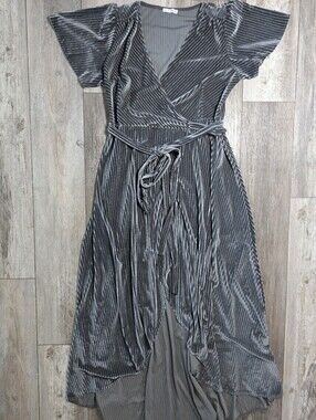 Baltic Born Andi Ribbed Velvet Wrap Tulip, High-low Hemline Maxi Dress Sz Lg